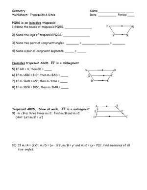 Geometry: Trapezoids and Kites Worksheet