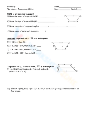 Geometry: Trapezoids and Kites Worksheet