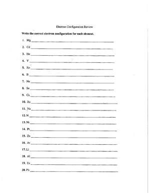 Electron Configuration Review Worksheet