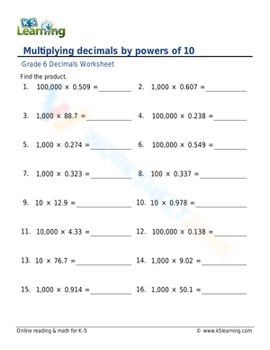 Multiplying Decimals by Powers of 10 Practice
