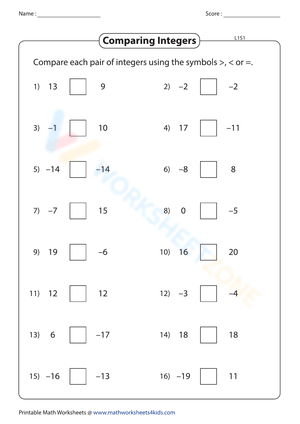 Comparing Integers Practice: Number Comparison