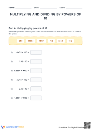 Powers of 10 Worksheet | Essential Grade 7-9 Math