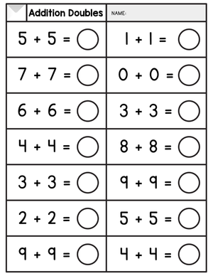 Doubles Addition Worksheet: Practice Adding Doubles