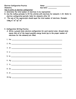 Electron Configuration Practice: Chemistry