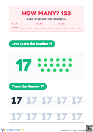 Printable Number 17 Worksheet | Kindergarten Math