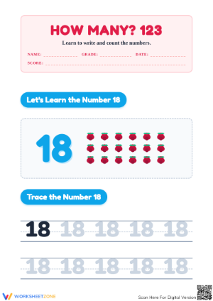 Number 18 Worksheet | Essential Grade K-1 Math