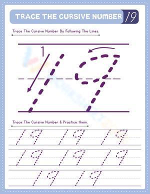 Cursive Number 19 Practice