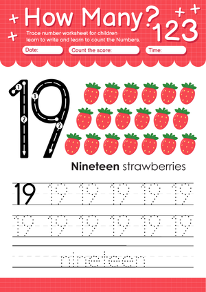 Printable Number 19 Worksheet: Count and Trace