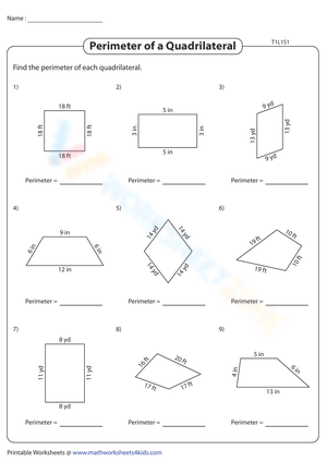 Perimeter of a Quadrilateral Worksheet