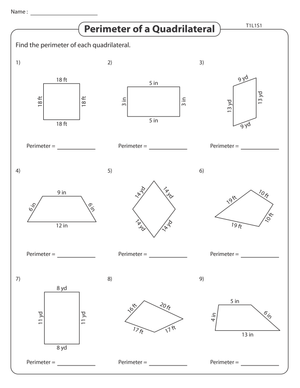 Perimeter of a Quadrilateral Worksheet