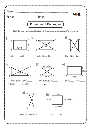 Properties of Rectangles Worksheet
