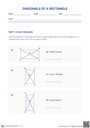 Printable Diagonals of a Rectangle Worksheet | Grade 7 Math