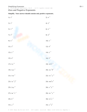 Zero and Negative Exponents Practice