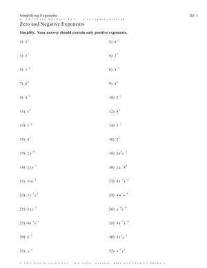 Zero and Negative Exponents Practice