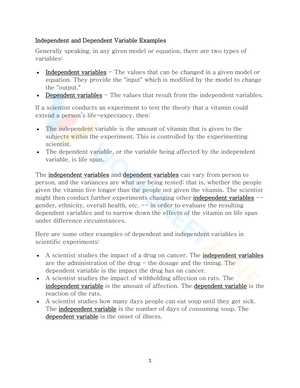 Independent and Dependent Variable Examples
