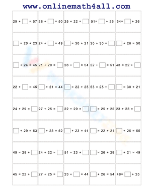 Missing Addend Practice Worksheet