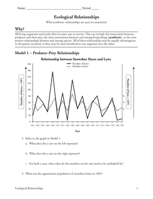 Ecological Relationships: Updated Worksheet