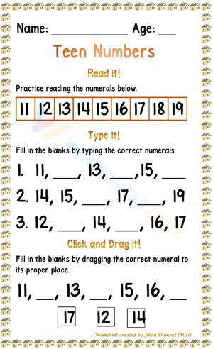 Teen Number Worksheet