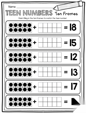 Teen Number Ten Frames Practice