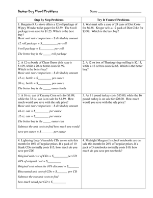Better Buy Word Problems Worksheet