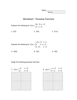 Piecewise Functions Worksheet