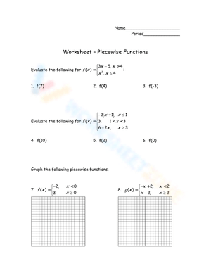 Piecewise Functions Worksheet