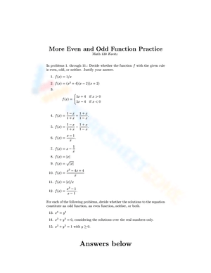 Even and Odd Functions Practice Worksheet