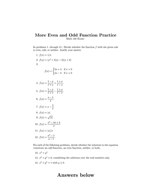 Even and Odd Functions Practice Worksheet