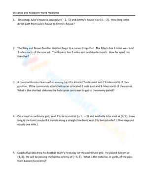Free Printable Midpoint and Distance Formula Worksheets