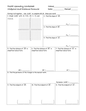 Midpoint and Distance Formula Practice Worksheet