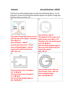 Find the Area of the Shaded Region Worksheets With Answers