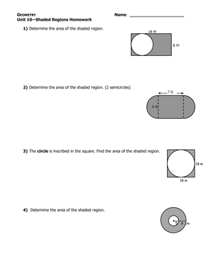 Homework: Calculate Area of Shaded Regions