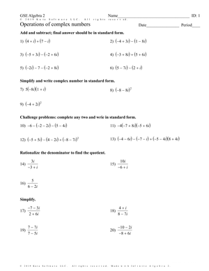 Perform Operations of Complex Numbers: A Worksheet