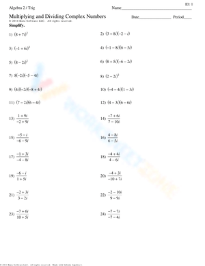Practice Multiplying and Dividing Complex Numbers