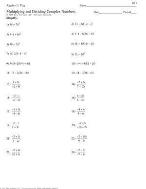 Practice Multiplying and Dividing Complex Numbers