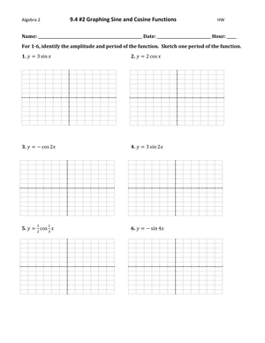 Graphing Sine and Cosine Functions Worksheet