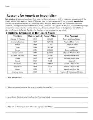 Reasons for American Imperialism Worksheet