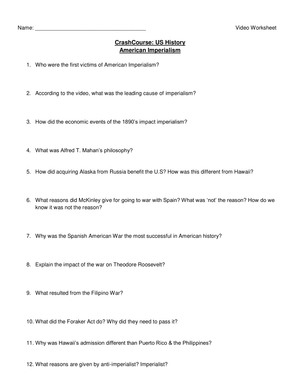 American Imperialism Worksheet: Causes and Effects