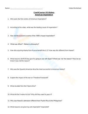 American Imperialism Worksheet: Causes and Effects