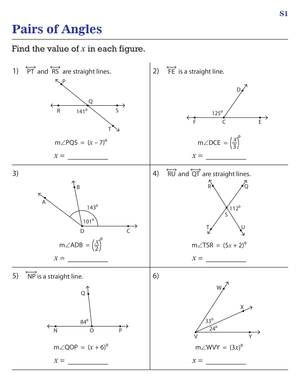 Exploring Pairs of Angles Worksheet