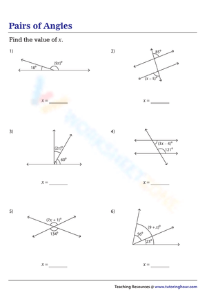 Exploring Pairs of Angles Worksheet