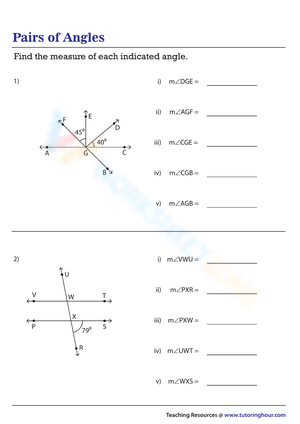 Pair of Angles Worksheet: Geometry Practice