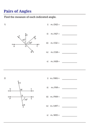 Pair of Angles Worksheet: Geometry Practice