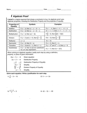 Worksheet on Algebraic Proofs