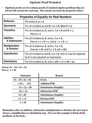 Algebraic Proofs Practice Worksheet