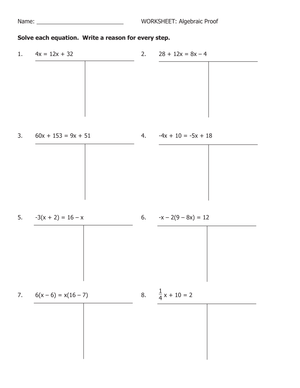 Algebraic Proofs Worksheet 4