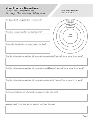 Setting Boundaries Worksheet - Personal Circle Reflection