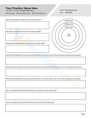Setting Boundaries Worksheet - Personal Circle Reflection