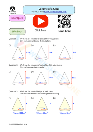 Volume of a Cone Worksheet 1