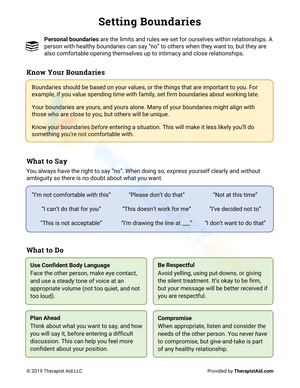 Setting Boundaries Skills Worksheet